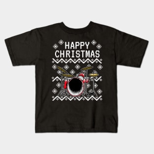 Drummer Ugly Christmas Musician Drum Teacher Kids T-Shirt